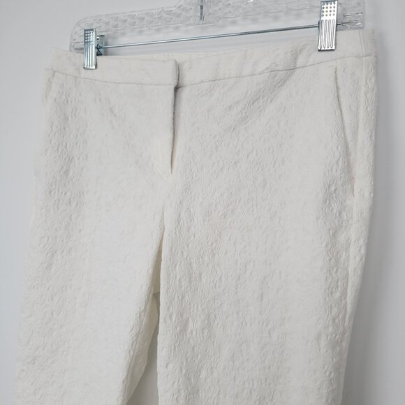 Cynthia Rowley White Textured Cotton Blend Cigarette/Ankle Pant - Picture 4 of 11